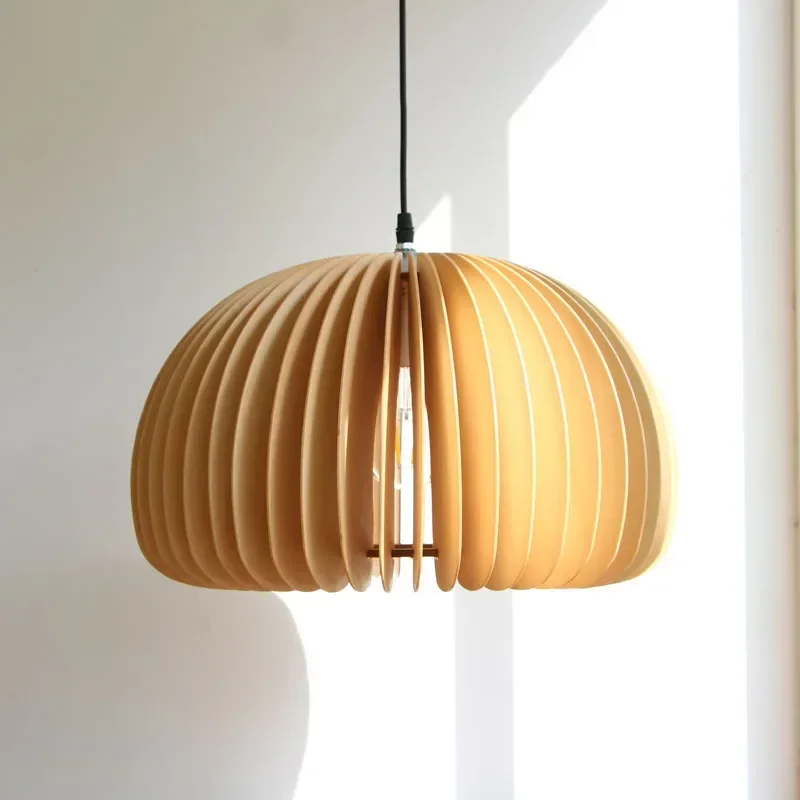 

Modern Wood Pumpkin Pendant Light Hand Made Hanging Lamp Dining Bed Room Bedside Natural Home Decor Fixture E27 18 30 35 42cm