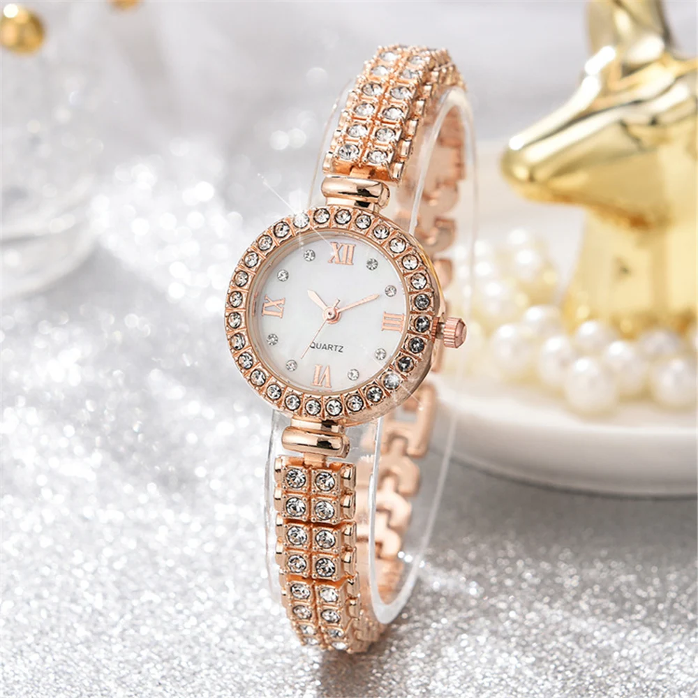 luxury rhinestone quartz women ladies steel bracelet watch