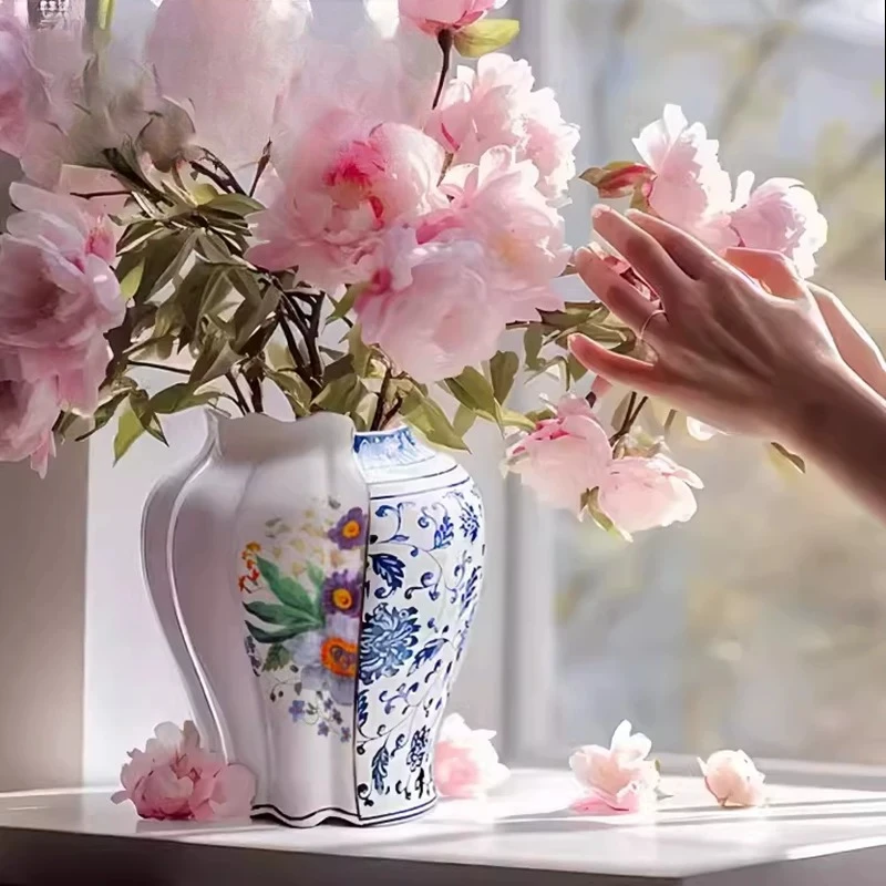 Vase Chinese and Western high-end home emotional stability ornament flower arrangement ceramic housewarming gift