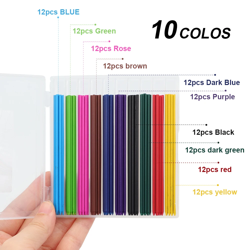Neue 1Box Großpackung Mechanische Bleistiftmine 2B 2,0MM 10 Farben Austauschbare Mine Automatischer Bleistift Schreib- und Zeichenzubehör – Detail 5