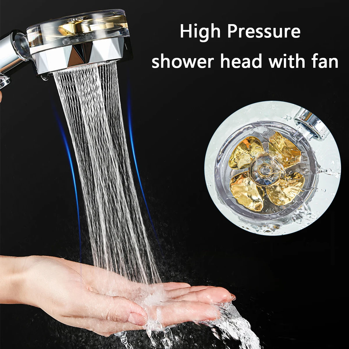 Handheld High Pressure Shower Head Built-in Turbo Fan 360° Rotating Showerhead Stop Water with One Click Bathroom Accessories