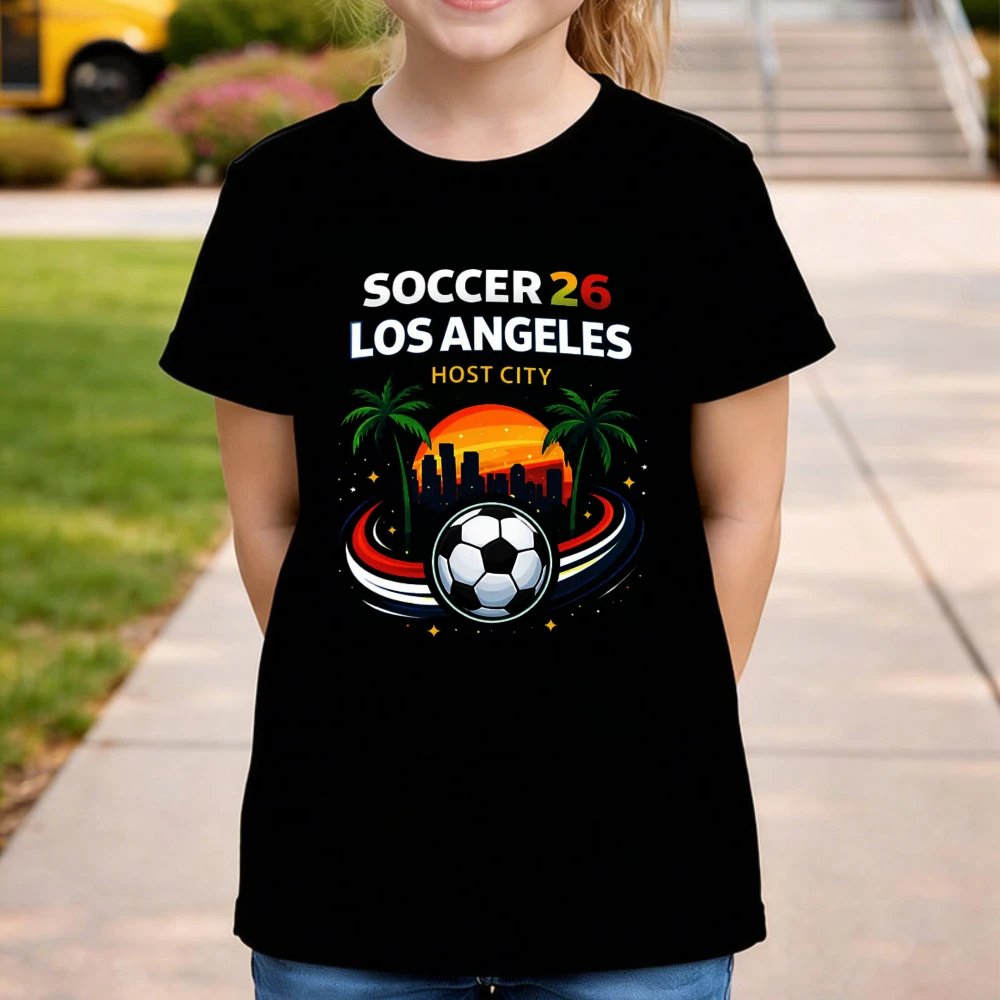 2026 Soccer Part Supplies Kids T-Shirt Los Angeles Host City Soccer 26 Design Tee Cotton  Casual Top Sports Shirt for Boys Girls