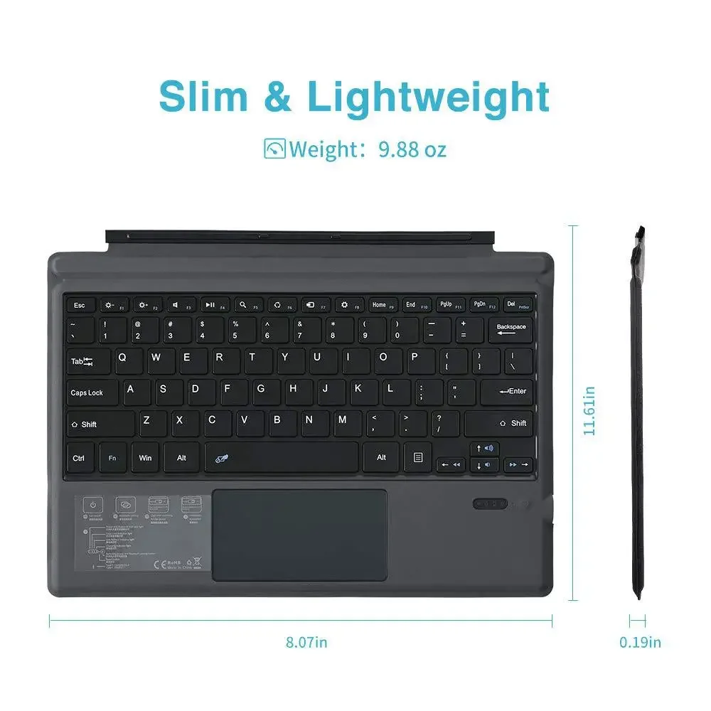 Imagem -06 - Teclado Bluetooth sem Fio Ultra Fino Touchpad Reiluminado Tablet Microsoft Surface Pro x go 3