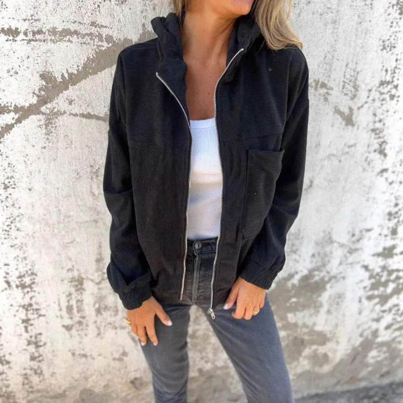 خريف جديد بلون بسيط نمط سروال قصير مقنع سترة للنساء