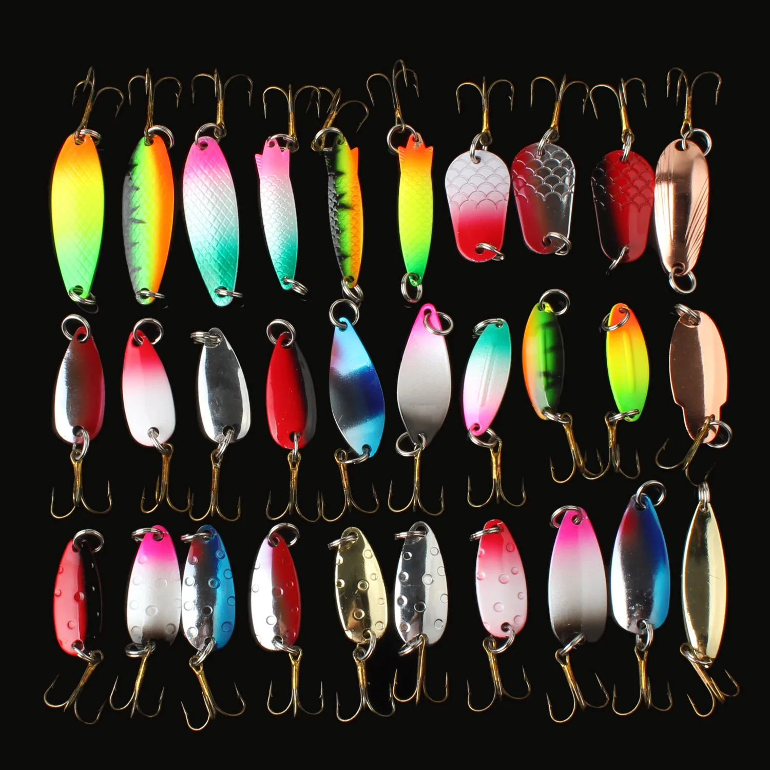 

30pcs Metal Spinner Fishing Bait Spoon Fishing Lure Silver Gold Colorful Catfish Bass Lures