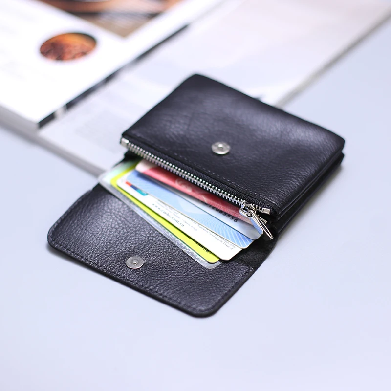 Genuine Leather Women's Coin Purse Soft Men Wallets Handmade Handmade Magnetic clasp design Card Holder Fashion double zipper