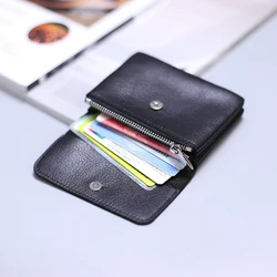 Genuine Leather Women's Coin Purse Soft Men Wallets Handmade Handmade Magnetic clasp design Card Holder Fashion double zipper