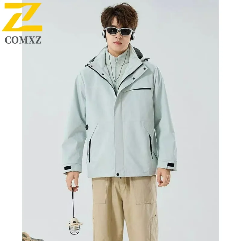 COMXZ معطف مقاوم للمطر يندبروف مقاوم للماء عادية في الهواء الطلق تسلق العمل السائق سترة التخييم تنفس حجم كبير ملابس خارجية للرجال #1