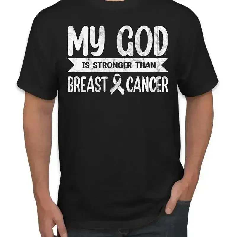 My God Is Stronger Than Breast Cancer White Distressed Men T Shirt
