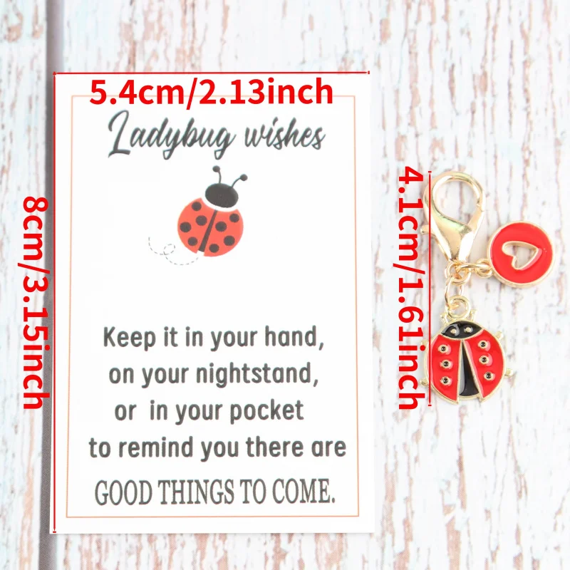 1/6Set “Positive Ladybug”Inspirational greeting card With a cute ladybug keychain Pendant Set With heart pendant Suitable for de