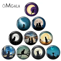 Magic De achteraanzicht van de kat Met Maan 12mm/18mm/20mm/25mm Ronde fotoglas cabochon demo platte achterkant Maken van bevindingen