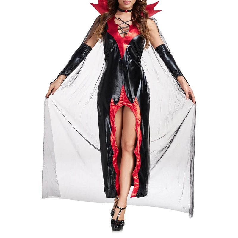 Halloween vampierkostuum voor dames Deluxe lange bodycon-jurk met cape-armmouwset Cosplay-outfits