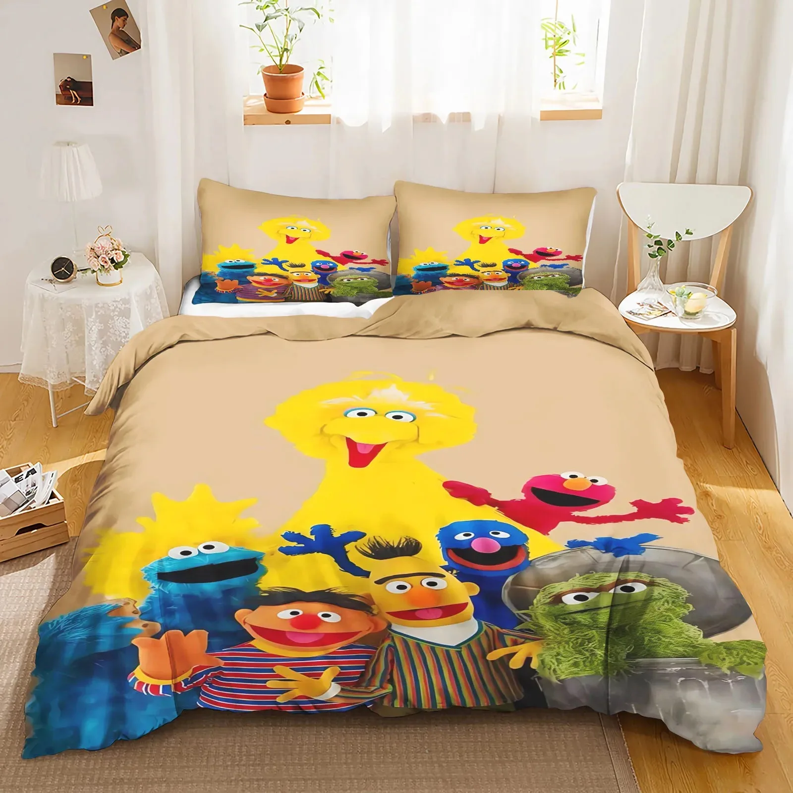 Sesame Street Duvet Cover Set Comforter Bedding 3d Children'S Bedding Set 1 Quilt Cover King Size Home Textileextile