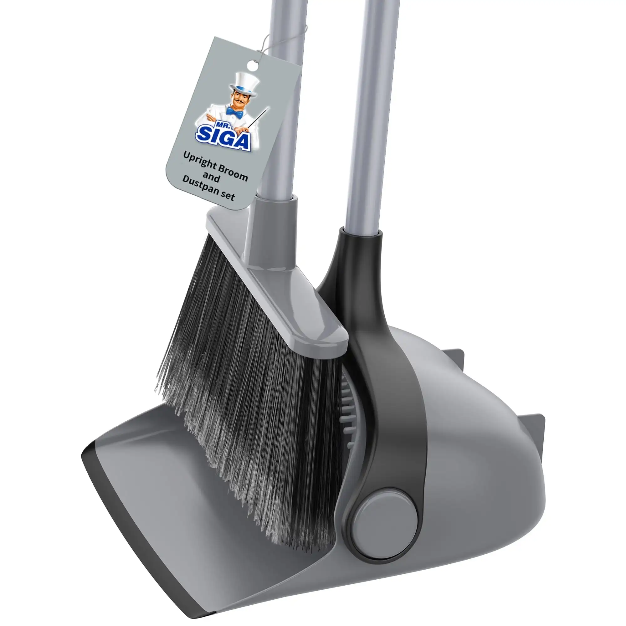 

Siga Broom and Dustpan Set with Adjustable Long Handle, Cleaning Lobby, Gray