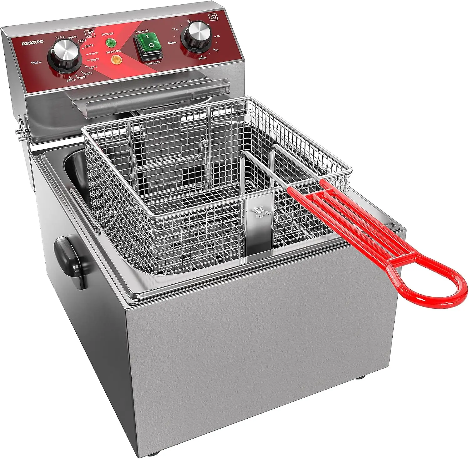 ^Electric Deep fryer Single Tank Deep Fryer with Basket Capacity 10L(10.5QT) Electric Countertop Fryers with 60 Minute Timer