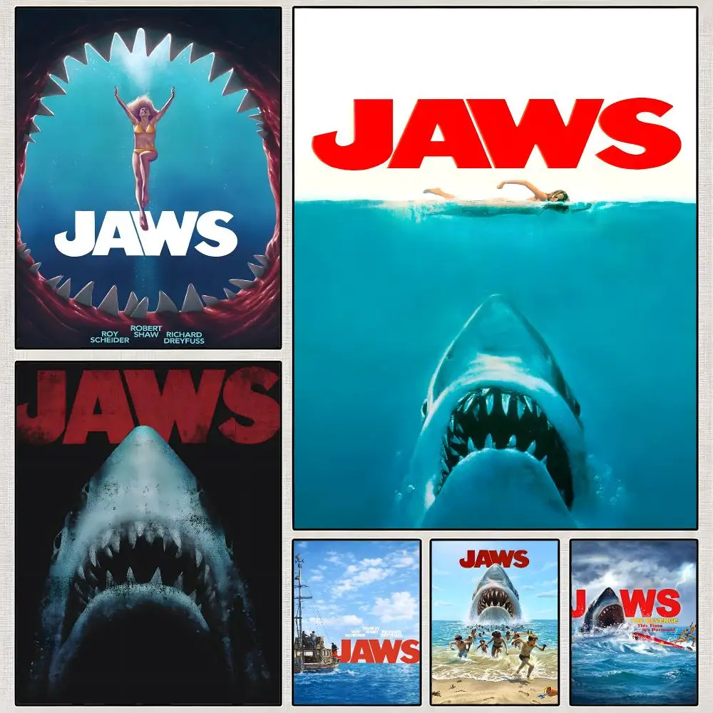 Film Jaws Shark Classic Thriller Poster PP Wall Art Print Removable Water-Resistant Home Decor for Bedroom Apartment Gift