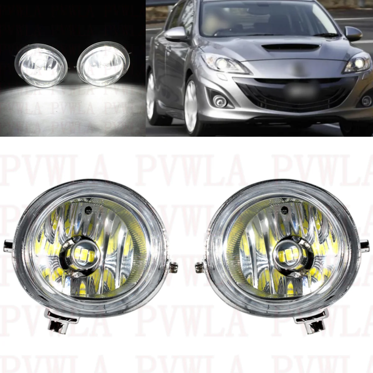 

Pair Left+Right Front Fog Lights Lamp With LED Bulb For Mazda 3 2004 2005 2006 2007 2008 2009 2010 2011 2012 2013 2014 2015 2016