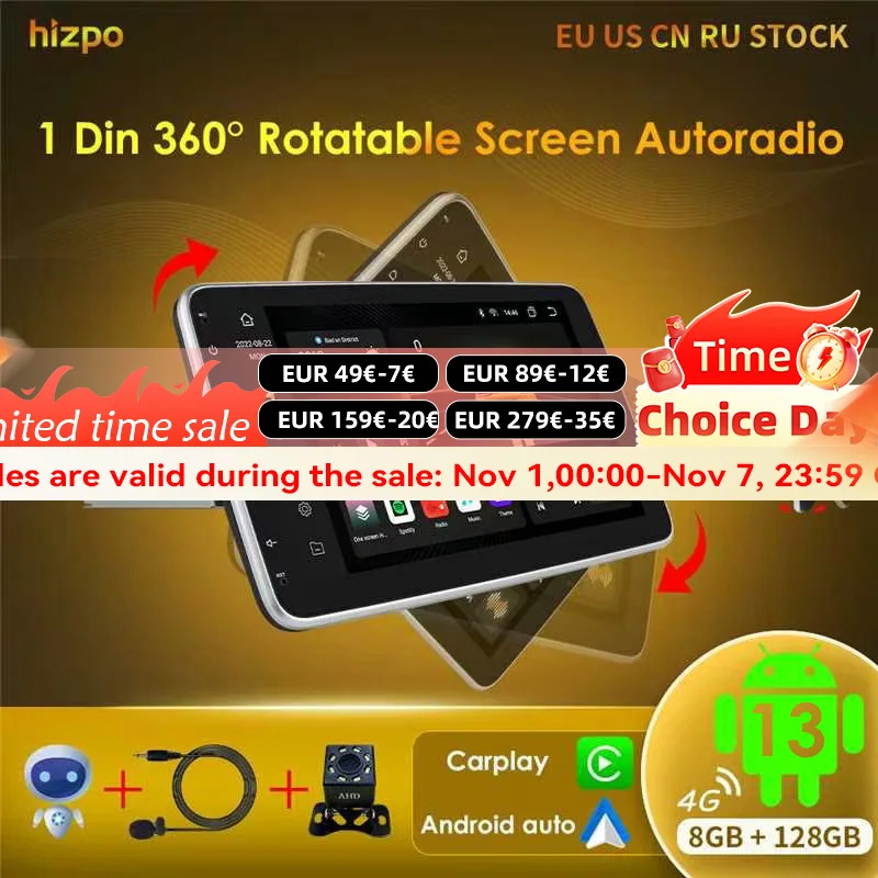 Hizpo 10.1" Universal CarPlay Android Auto Radio For VW Volkswagen Fiat Renault Nissan Hyundai 4G Car Multimedia Autoradio 1 Din