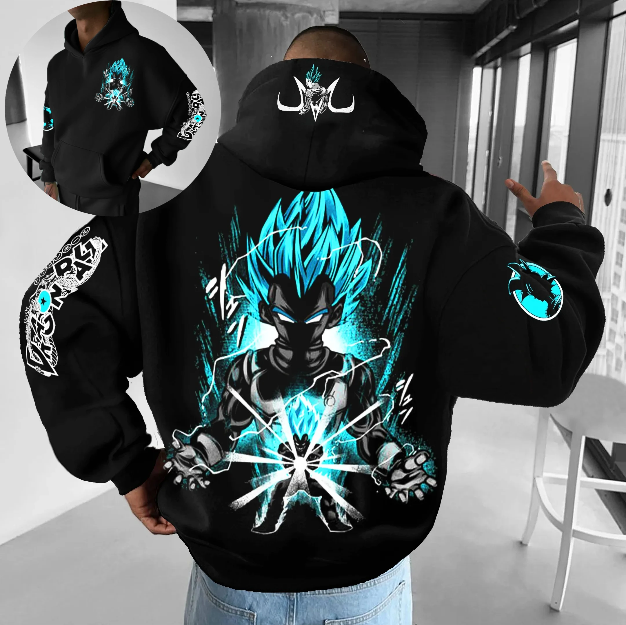 Dragon Ball Z Kakarot Goku Gohan Goten Anime Sudadera con capucha hombres blanco naranja japonés espalda estampado manga símbolo ropa de calle moda Casual