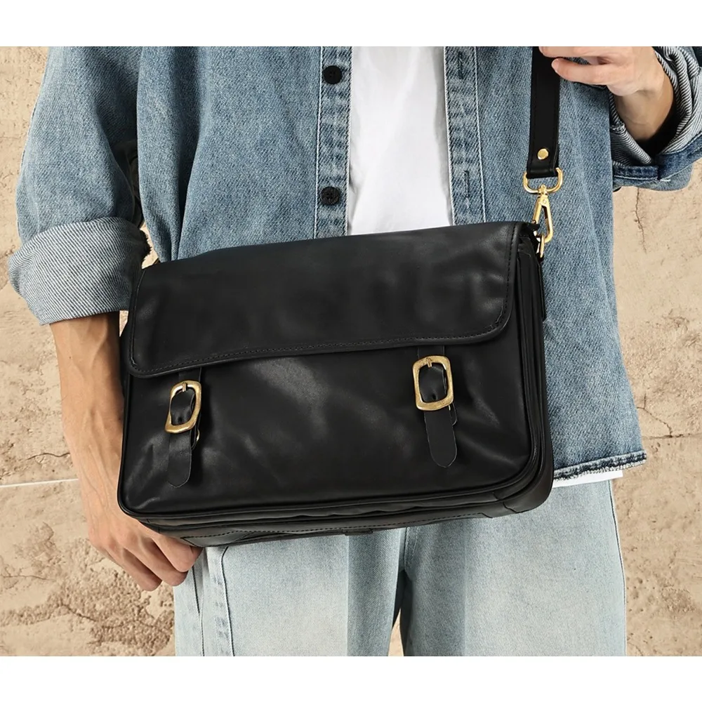 

Ретро-мессенджер из воловьей кожи первого слоя из кожи растительного дубления, натуральная повседневная мужская модная сумка через плечо Messenger.