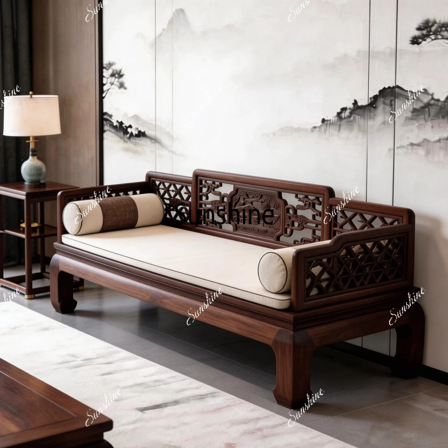 New Chinese solid wood living room Arhat bed Zen chaise longue Arhat bed sofa