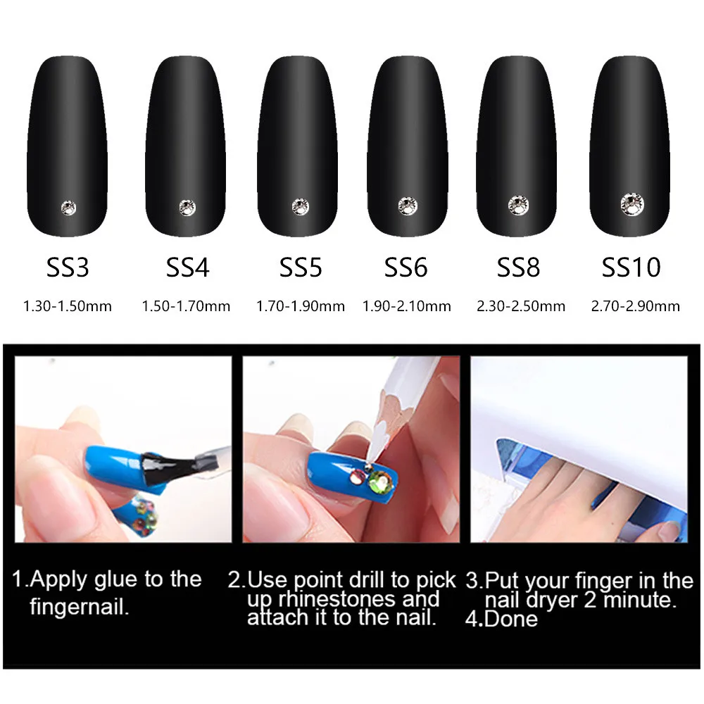 Cristal sem hotfix diy strass prego 5a pedras claras e vidro pixie pedras preciosas adesivo flatback strass para artesanato da arte do prego