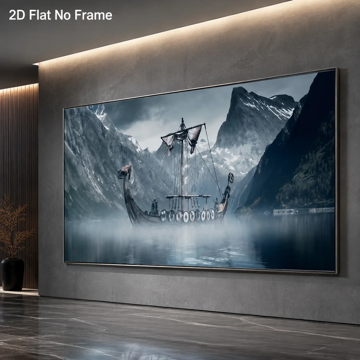 Viking Ship Sailing Through Misty Fjord Canvas Prints Large Size Horizontal Norse Longship Canvas Poster For Bedroom Wall Art