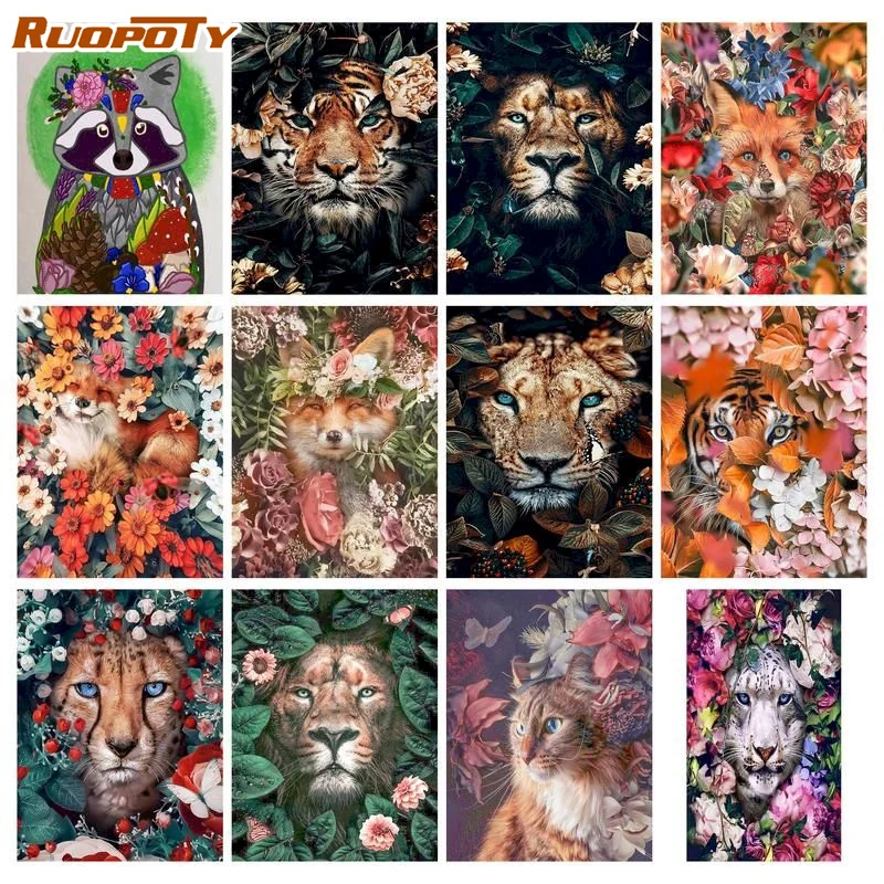 

RUOPOTY DIY Painting By Numbers For Adults 60x75cm Frame Acrylic Paint By Numbers Kits Flower Fox Modern Wall Home Decor