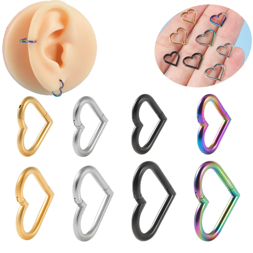 1 Pair Stainless steel electroplated heart-shaped ear buckle Multi-color heart-shaped lip ring interface ring multi-purpose clos