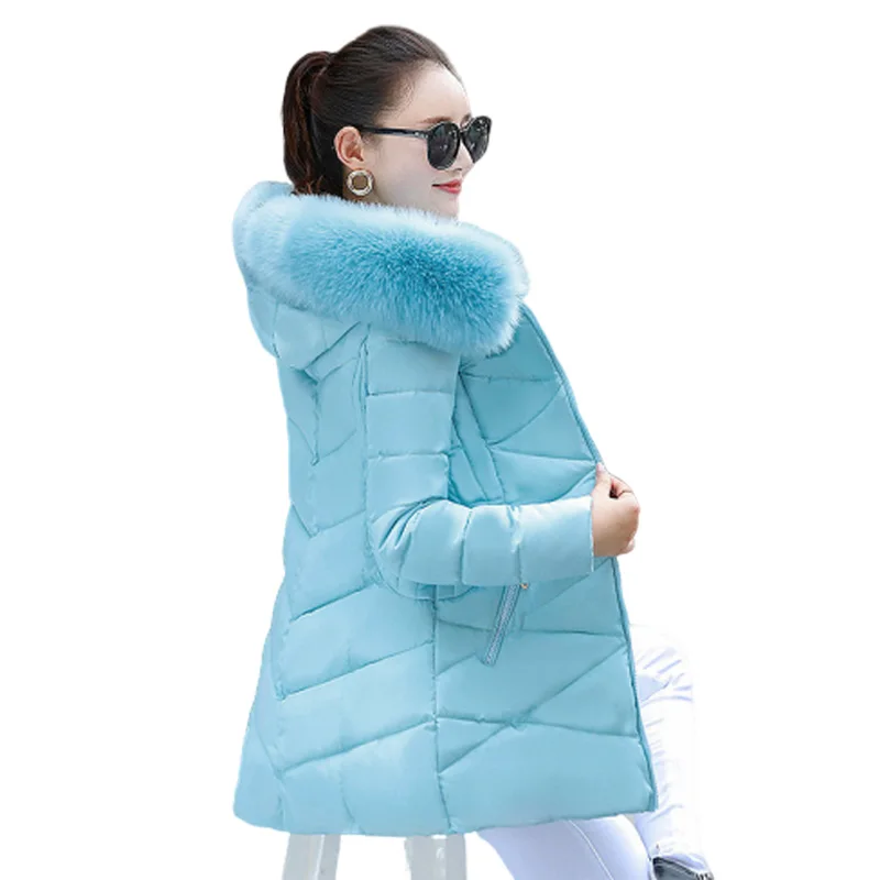 2024 Giacca invernale da donna Parka con cappuccio in pelliccia grande Cappotto lungo imbottito in cotone Giacca femminile Casual Caldo Addensare Outwear Jaqueta Feminina