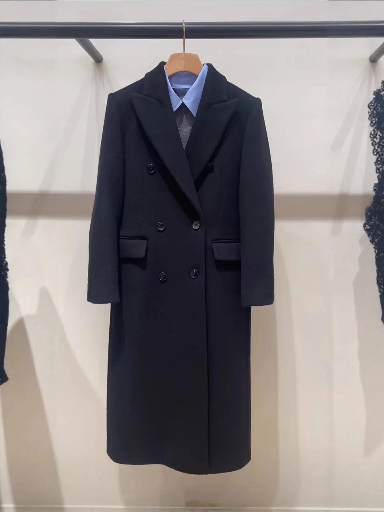 

Осенне-зимнее женское шерстяное пальто с воротником-стойкой, двубортное длинное све, средней длины, французский слэ