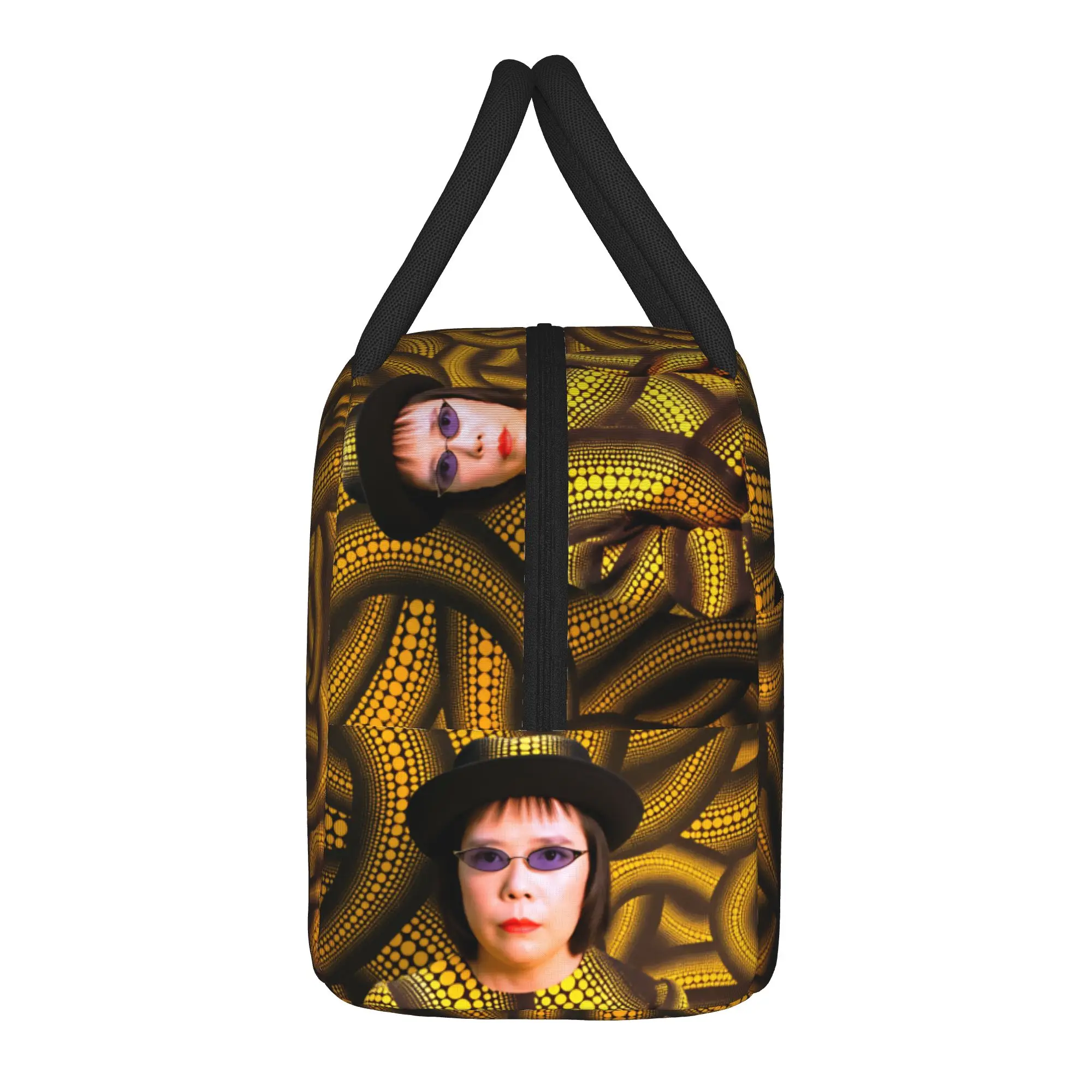 Yayoi Kusama Abstract Face Lunch Bag Japanese Artist Retro Lunch Box Picnic Convenient Tote Food Bags For Men Oxford Cooler Bag