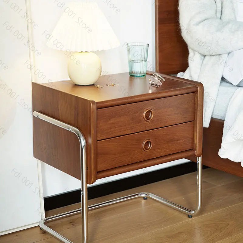 Minimalist Nightstand Vintage Solid Wood Bedside Cabinet Bedroom 2 Layers Drawers Storage Rack Versatile Scene Bedroom Furniture