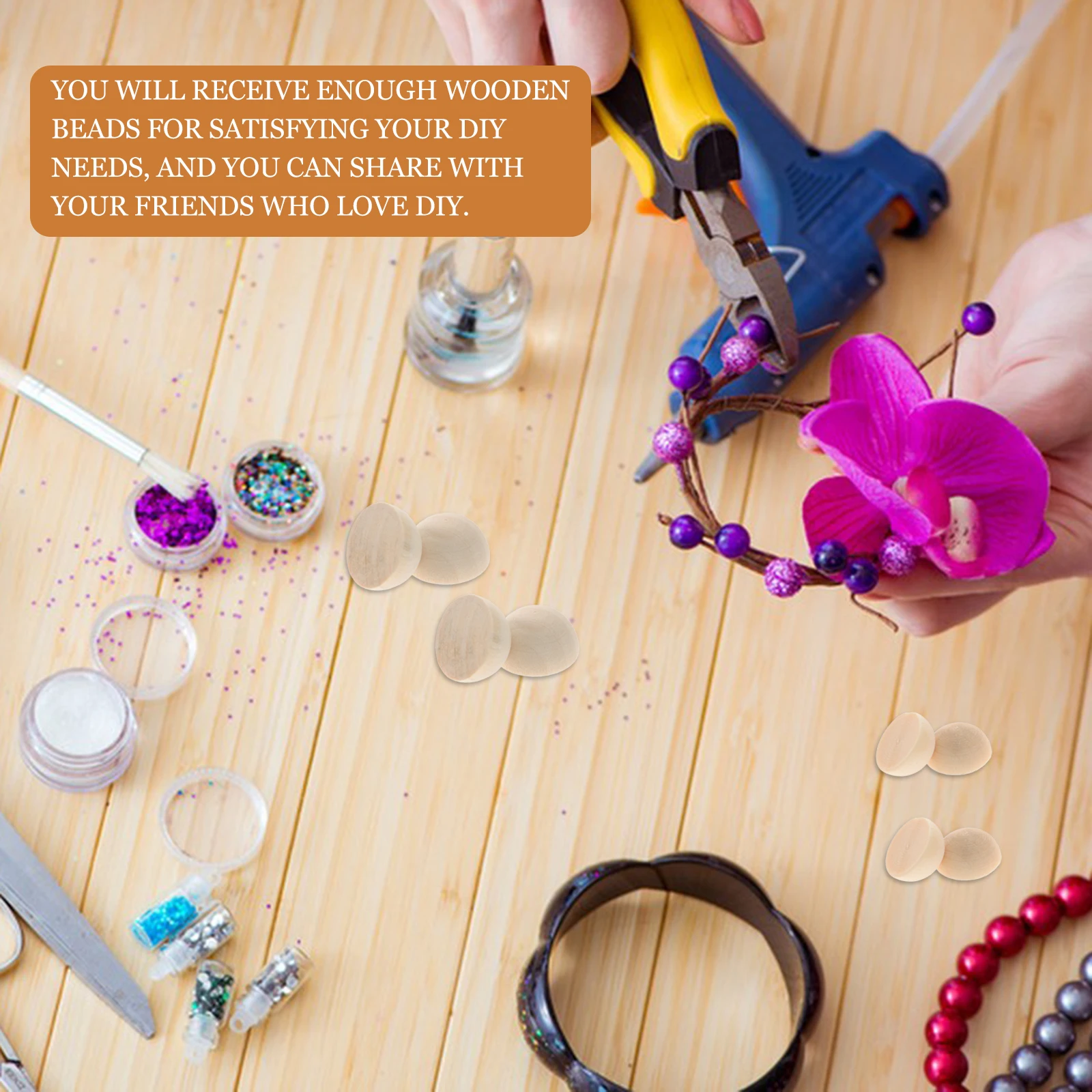 

200Pcs Unfinished Half Round Wooden Balls Smooth Comfortable Surface DIY Craft Ornament Unfinished Half Round Balls