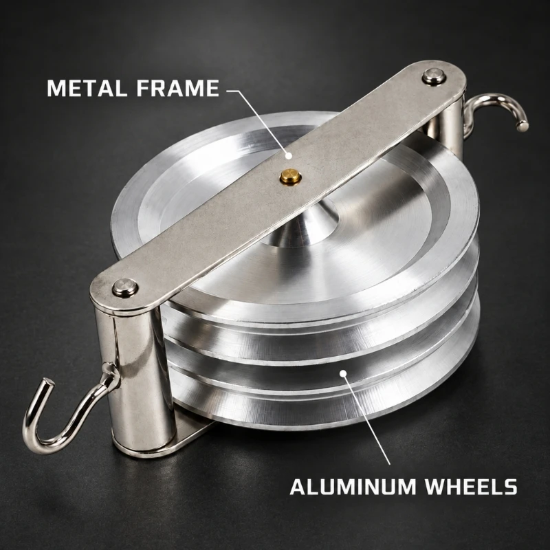 Fixed-Pulley Physics Teaching Aid, Aluminum Metal Apparatus for Demonstrating Rope Travel and Force Relationship X3UB
