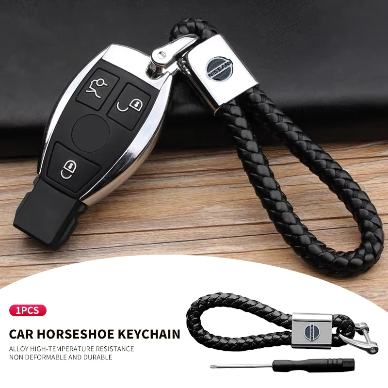 Leather Braided Car Key Ring Hand Woven Keychain Men's Hanging Accessories For Nissan X-TRAIL XTRAIL T30 T31 T32 2013-2019 Logo