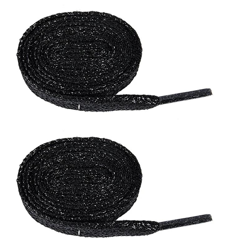 Shiny Flat 2 Pair Laces In Shoe Lace Black