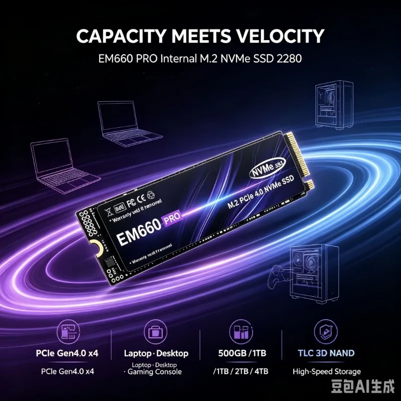 EM660 M.2 2280 NVMe PCIe 4.0 SSD Up to 7300MB/s Internal Solid State Drive 500GB‑4TB For PS5 Laptop Desktop Gaming PC Storage