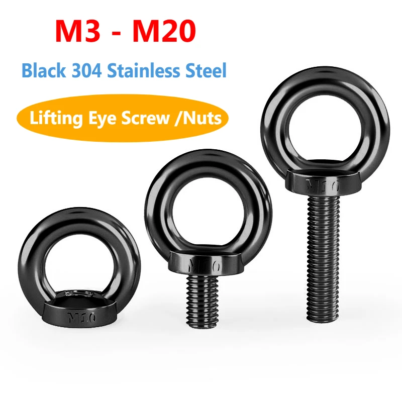 1PCS M3-M20 Schwarz 304 Edelstahl Ring Hebeösen Bolzen Marine Hebe Auge Schrauben/Muttern Ring Muttern