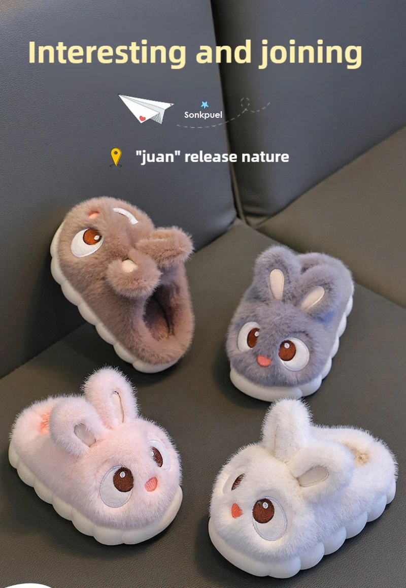 New Cute Rabbit Children's Cartoon Winter Slippers Comfortable Warm House Shoes Boys Girls Indoor Home Fluffy Slippers