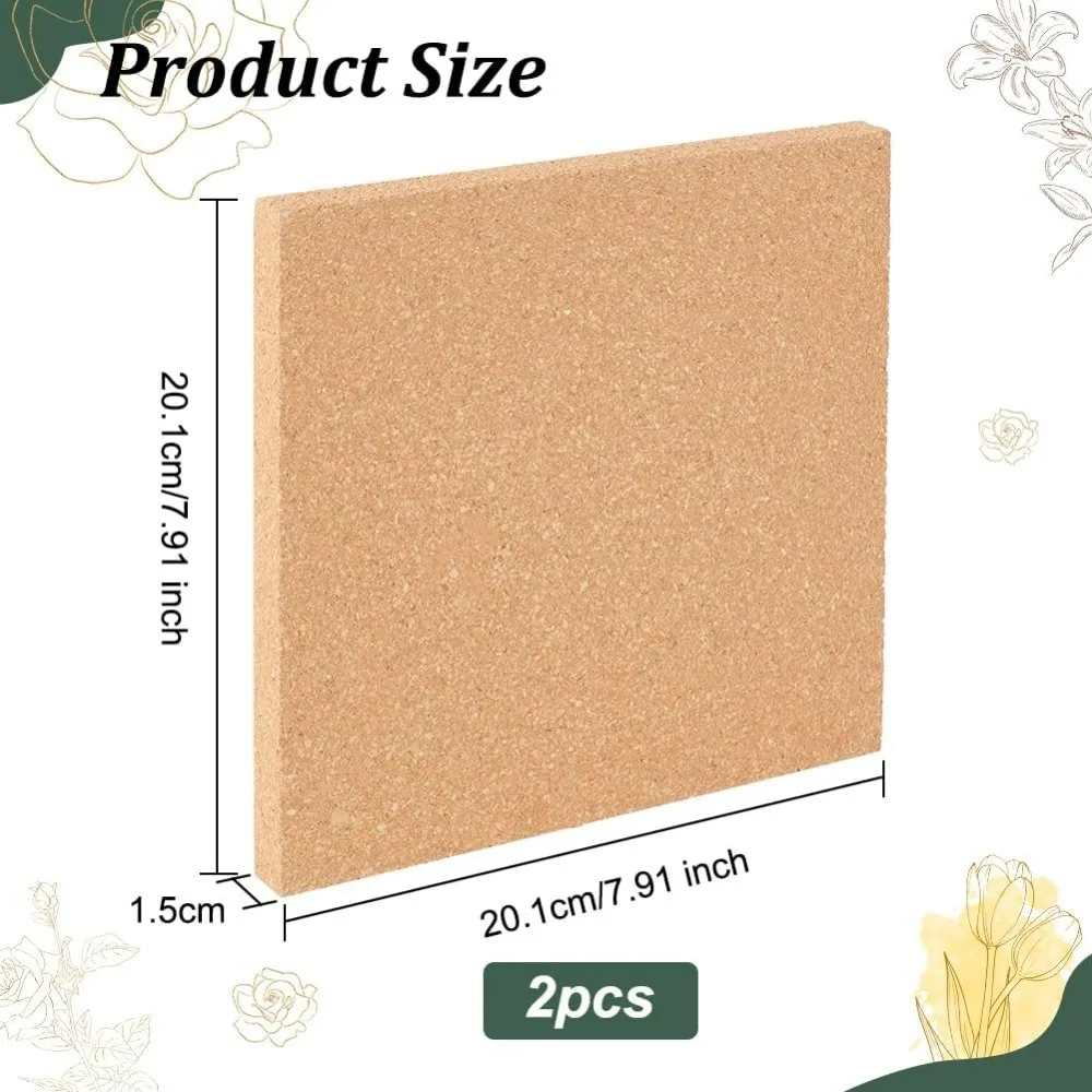 2PCS Square Bulletin Boards 7.9x7.9 Inch Wood Cork Board 0.6 Inch Thick Square Cork Board Cork Tiles for Wall Decoration