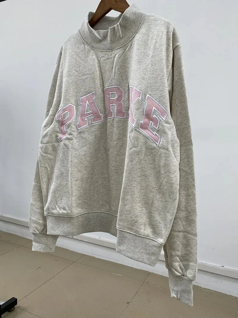 Autumn Winter Women's Pullover Hooded Sweatshirt with Letter Print and Zipper Closure
