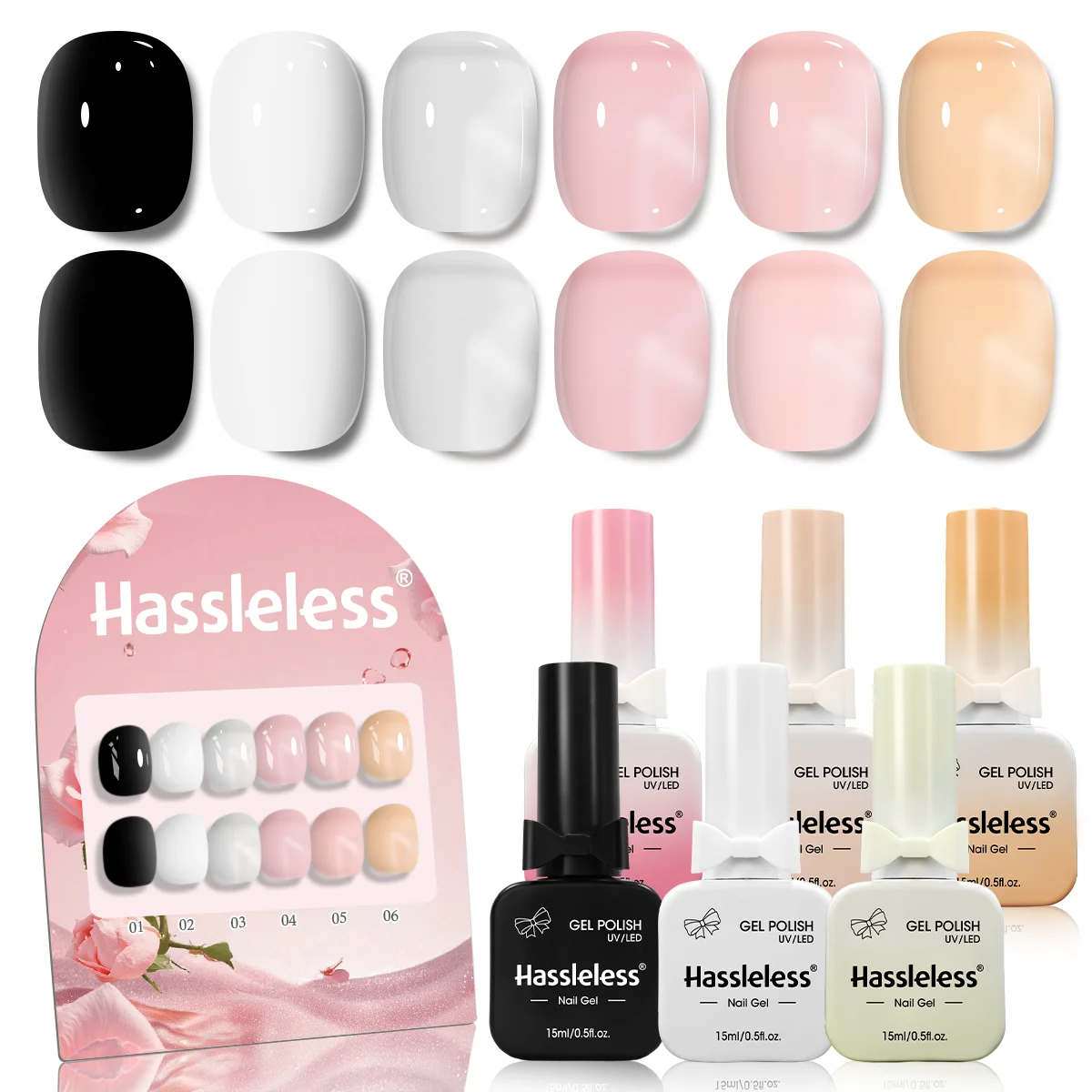 6-teiliges Nagellack-Set, 15 ml/Flasche, geeignet für alle Jahreszeiten, semi-permanent, einfach aufzutragen, DIY-Nagelkunstdesigns, farbenfrohe Farben