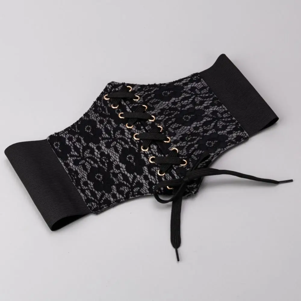 Faja de encaje ajustable elegante, corsé de cuero de Color sólido, cinturón, lazo, cuerda, corsé de cintura ancha para niñas