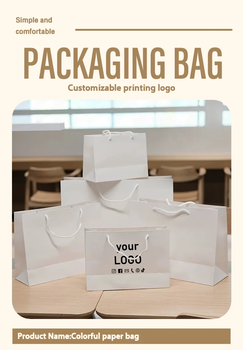 10 Stück weiße Nylonseil-Tragetaschen für Bekleidungsgeschäfte, weiße Karton-Verpackungstaschen, Geschenktüten, unterstützt individuelles Logo – Detail 1