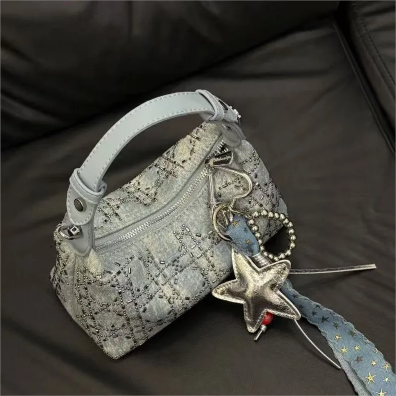 

Korean Style Vintage Sequins Handbag Women Denim Blue Large Capacity Shoulder Bag Ladies Harajuku Hot Girl Y2k Crossbody Bag New
