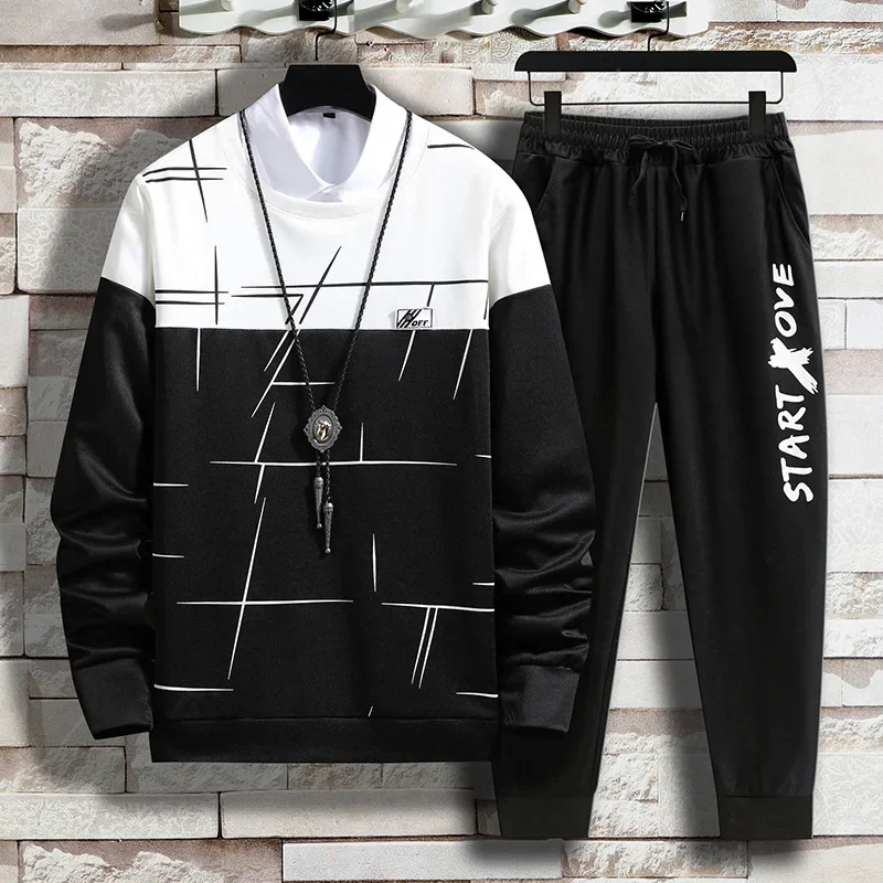 2023 Autumn New Tracksuit Men Casual Harajuku Two Piece Sets Fashion Sweatshirt+Pants Hip Hop Sportswear Set Mens Streetwear