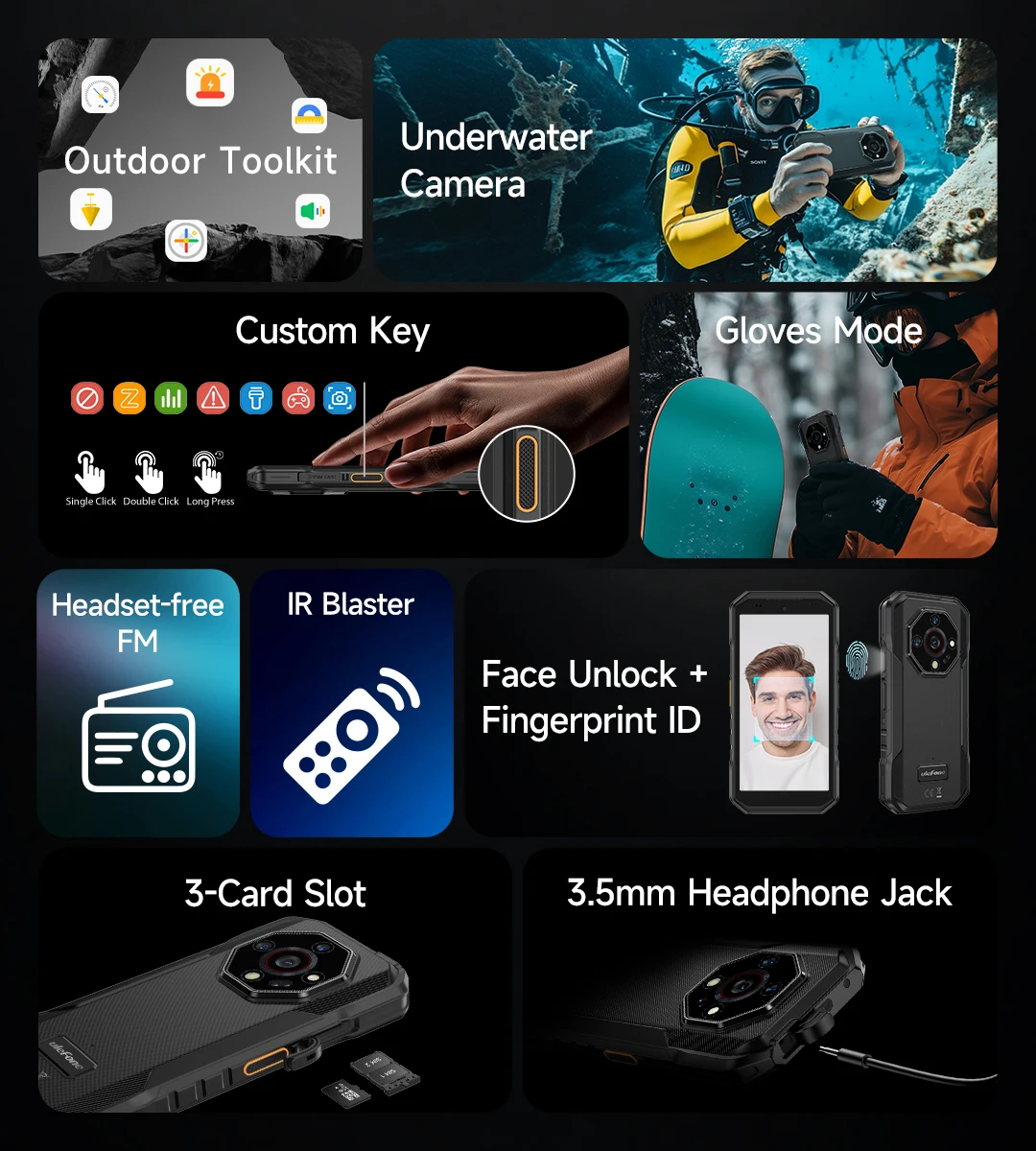Ulefone Armor X32 Pro 5G Rugged Phone Android 14 16GB+256GB Dimensity 6300 Octa Core 64MP Camera NFC IP68/IP69K Waterproof