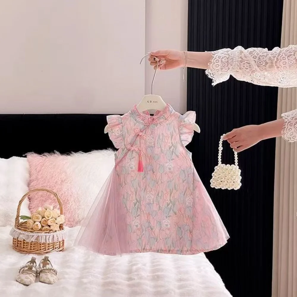 Girls' Summer Dress 2026 New Style Children's Summer New Chinese Cheongsam Dress Little Girls' Chinese Style Princess Dress