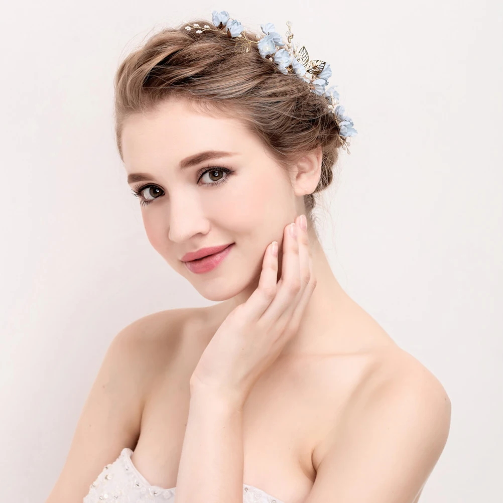 

Blue Flower Hair Comb Elegant Crystal Wedding Bridal Accessories Headdress For Brides Party Dinner Dance Long Lasting Stylish